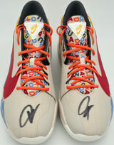Giannis Antetokounmpo Autographed 2021 Player Exclusive (PE) Promo Desert Sand & Gym Nike Zoom Freak 2 Shoes Milwaukee Bucks Size 17 Beckett BAS Witness Stock #252593
