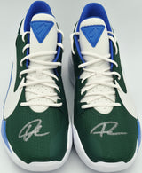 Giannis Antetokounmpo Autographed 2021 Player Exclusive (PE) Promo Fir/Phantom/White Nike Zoom Freak 2 MSCO Shoes Milwaukee Bucks Size 17 Beckett BAS Witness Stock #252595