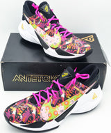 Giannis Antetokounmpo Autographed 2021 Player Exclusive (PE) Promo Black/Multi/Multi Nike Zoom Freak 2 NRG Shoes Milwaukee Bucks Size 17 Beckett BAS Witness Stock #252607