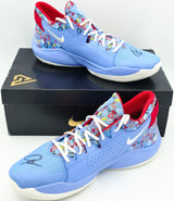 Giannis Antetokounmpo Autographed 2021 Player Exclusive (PE) Promo Royal Nike Zoom Freak 2 1 Shoes Milwaukee Bucks Size 17 Beckett BAS Witness Stock #252602