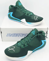 Giannis Antetokounmpo Autographed 2019 Player Exclusive (PE) Promo White/Soar/Black/Fir Nike Zoom Freak 1 MSCO Shoes Milwaukee Bucks Size 17 Beckett BAS Witness Stock #252759