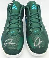 Giannis Antetokounmpo Autographed 2019 Player Exclusive (PE) Promo White, Soar & Black Nike Zoom Freak 1 MSCO Shoes Milwaukee Bucks Size 17 Beckett BAS Witness Stock #252759