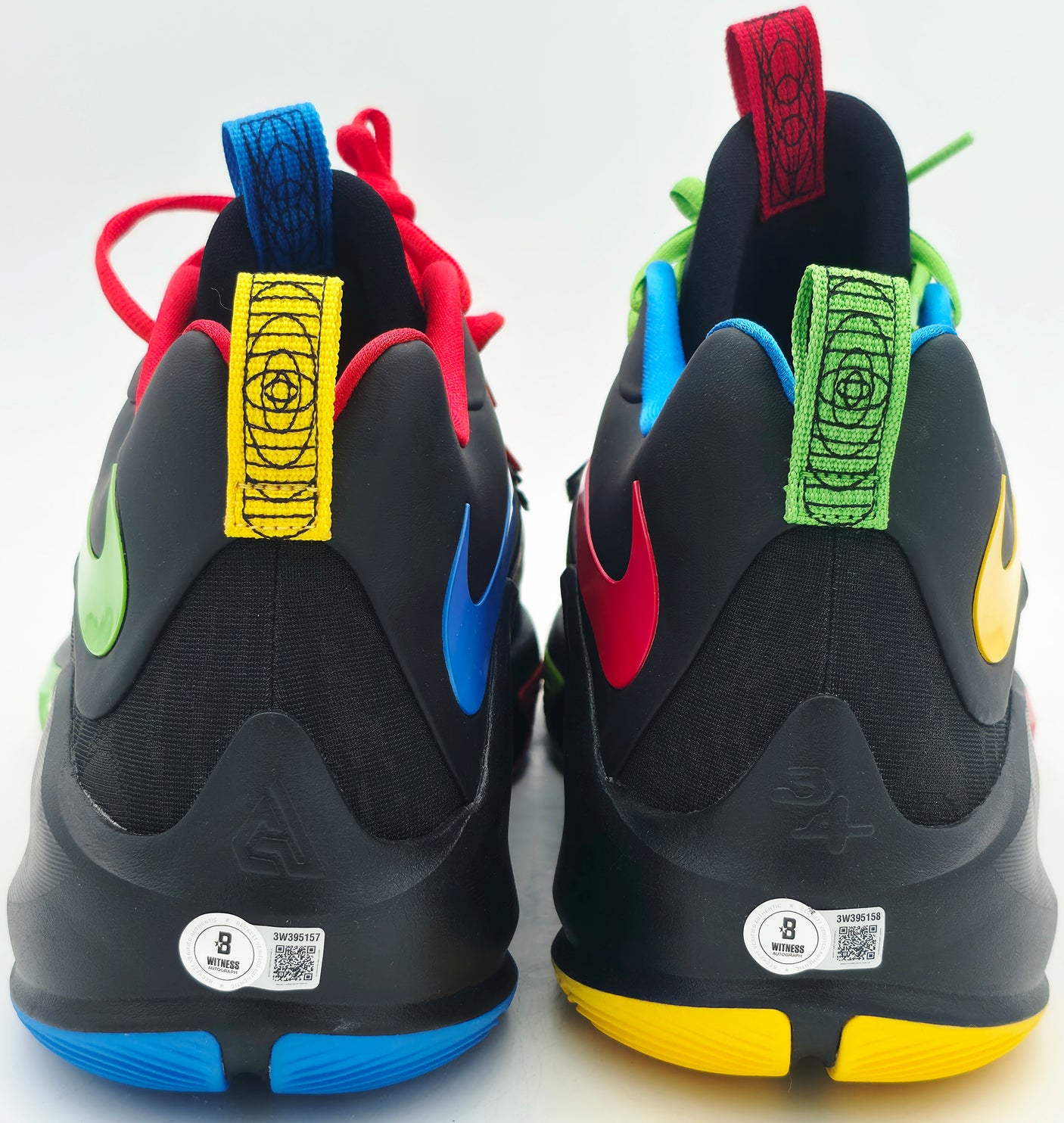 Giannis Antetokounmpo Autographed 2021 Player Exclusive (PE) Promo Black, Grean & Bean White Nike Zoom Freak 3 NRG Shoes Milwaukee Bucks Size 17 Beckett BAS Witness Stock #252761