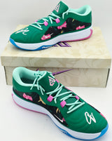 Giannis Antetokounmpo Autographed 2023 Player Exclusive (PE) Promo Light Phantom Blue, Black & Plyfl Nike Zoom Freak 5 Shoes Milwaukee Bucks Size 17 Beckett BAS Witness Stock #252700