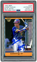 Ichiro Suzuki Autographed 1993 BBM Rookie Card #239 Orix Blue Wave Auto Grade Gem Mint 10 "#51" (Signed in Kanji) PSA/DNA Stock #253241