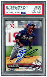 Ronald Acuna Jr. Autographed 2017 Bowman Draft Rookie Card #BD39 Atlanta Braves PSA 9 Auto Grade Gem Mint 10 PSA/DNA Stock #253242