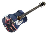 The Sports Integrity Taylor Swift Signed 41" Red Jacket Graphic Acoustic Guitar features images of Taylor in a red jacket, a B&W portrait, and her signature on the body.