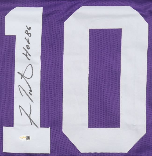 Fran Tarkenton Minnesota Signed Purple Football Jersey HOF 86 JSA QR Hologram