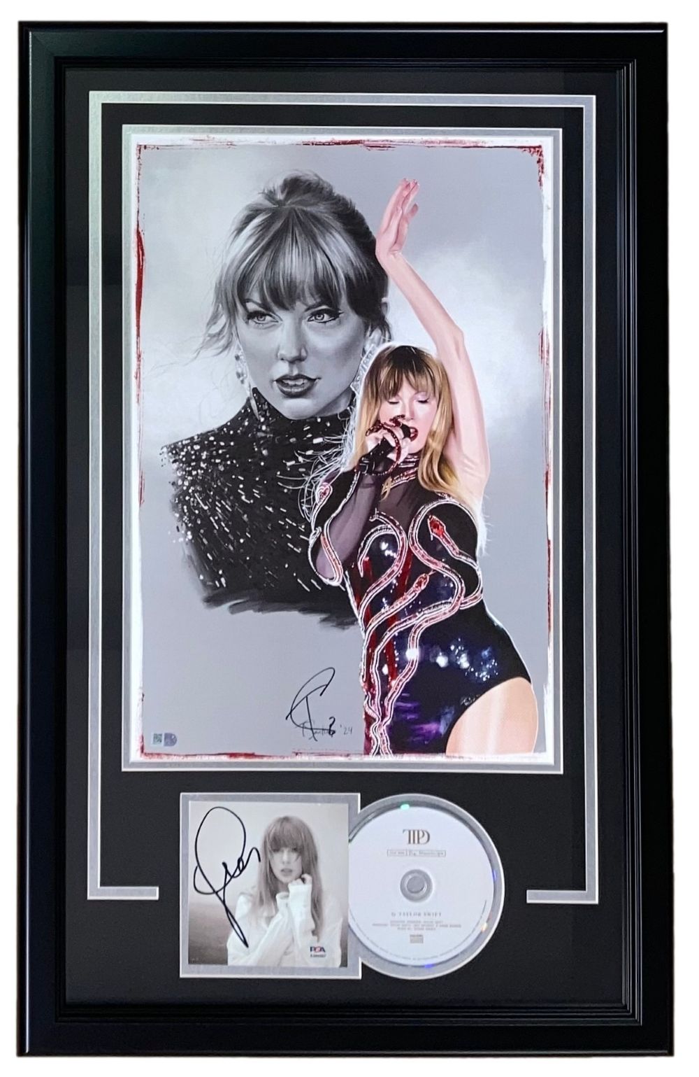 Taylor Swift Signed Framed TTPD Insert w/ 13x19 Litho Signed by Tony Santiago PSA+SI