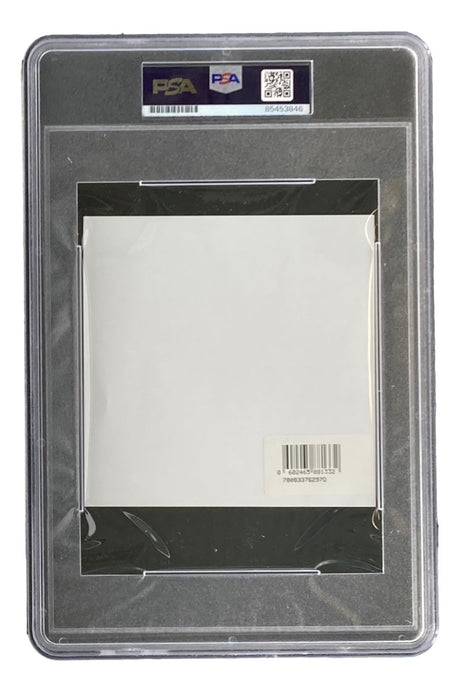 A Sports Integrity PSA-graded case holds a Taylor Swift Signed RARE HEART Tortured Poets Department CD Insert, featuring a barcode sticker and blank backing inside a clear slab with the PSA label and certification number on top.