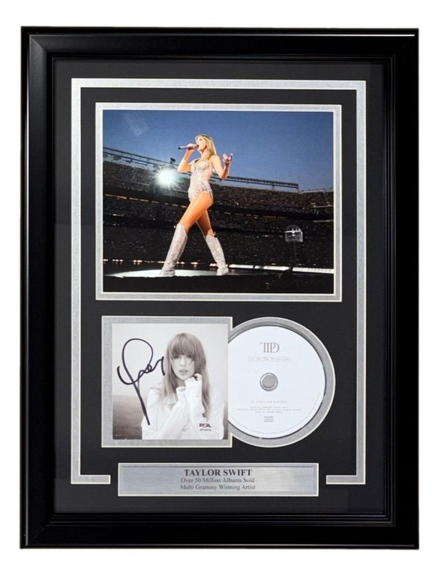 Sports Integrity’s Taylor Swift Signed Framed Insert features an autographed 8x10 concert stadium photo, authenticated by PSA/DNA, and a commemorative plaque.