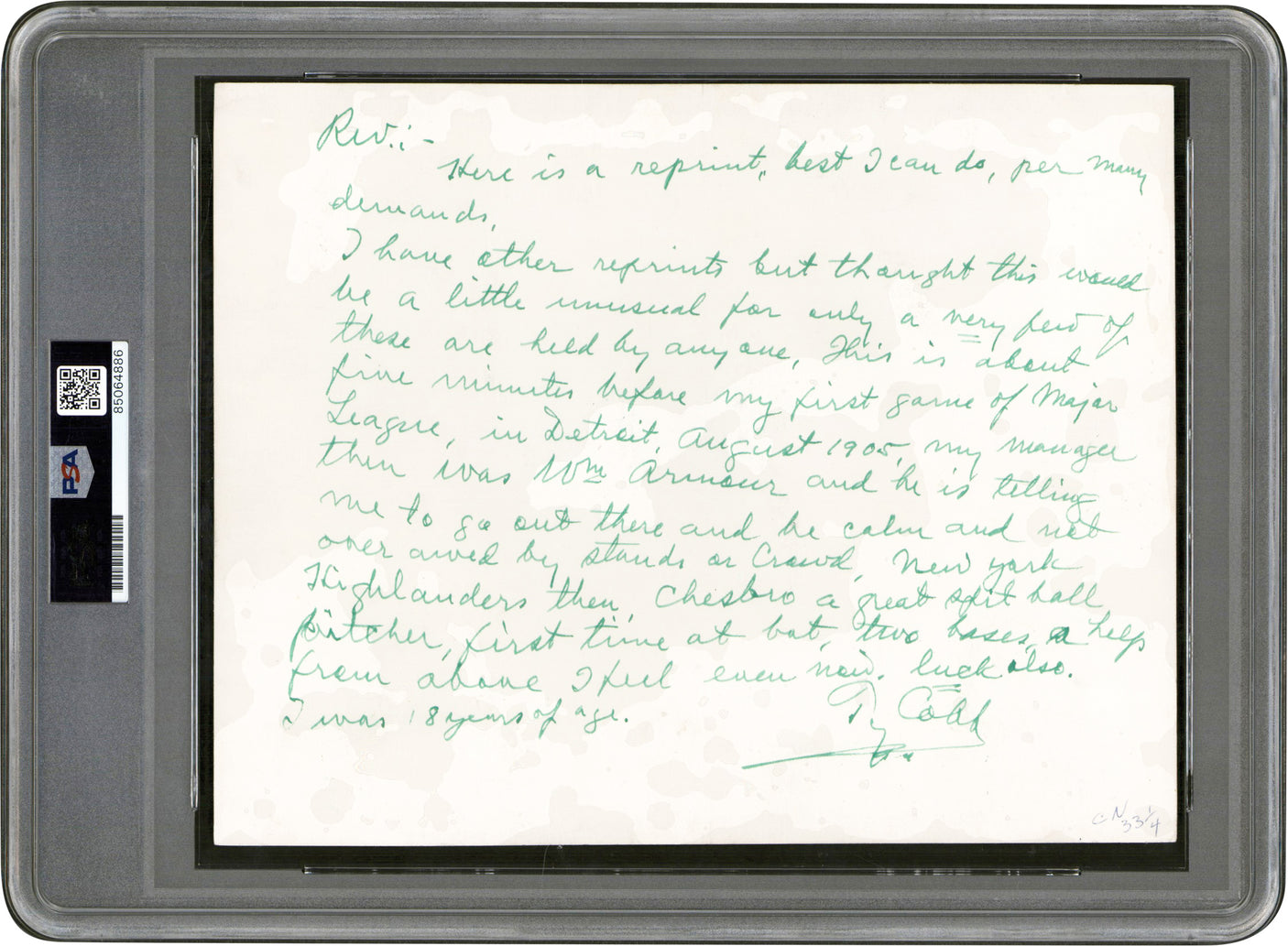 Tigers Ty Cobb Authentic Signed 1905 MLB Debut Photo Auto 9! PSA/DNA Slabbed