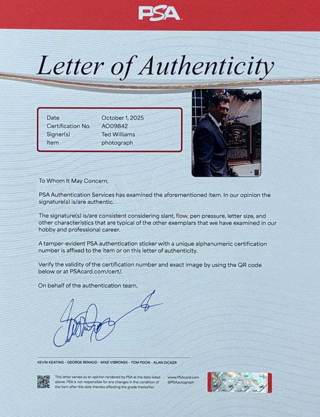 Ted Williams Signed Framed 16x20 Boston Red Sox Hall Of Fame Photo PSA/DNA LOA