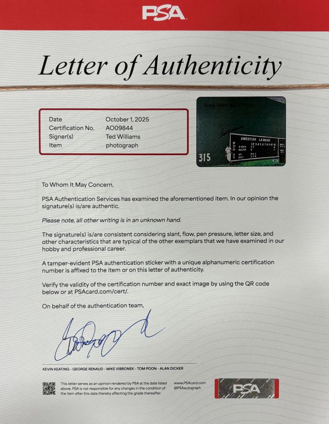 Ted Williams Signed Framed 16x20 Boston Red Sox Photo PSA/DNA LOA