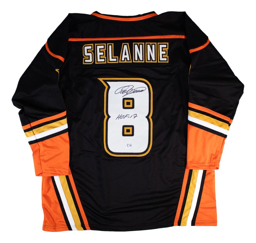 Teemu Selanne Anaheim Signed Black Hockey Jersey HOF 17 BAS