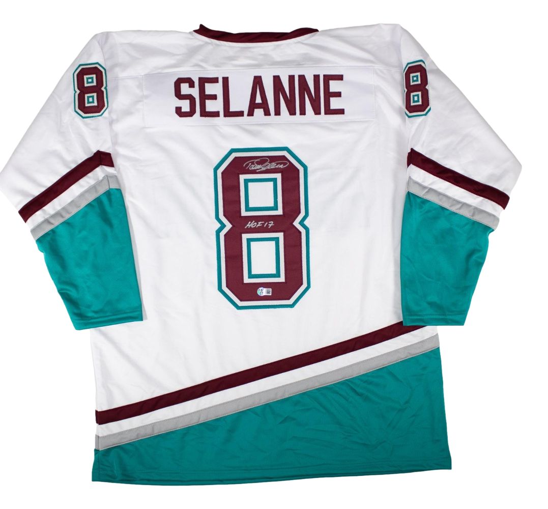 Teemu Selanne Anaheim Signed White Hockey Jersey HOF 17 BAS
