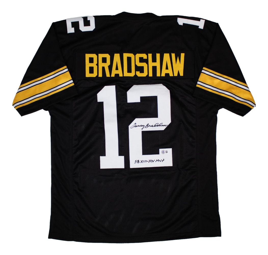 Terry Bradshaw Pittsburgh Signed Black Football Jersey SB XII-XIV MVP BAS