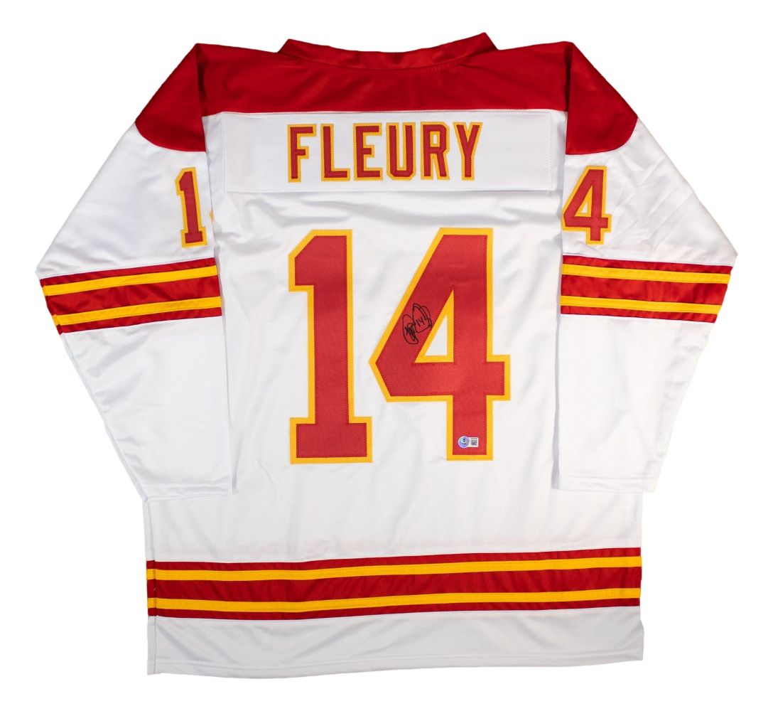 Theo Fleury Calgary Signed White Hockey Jersey BAS