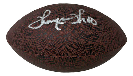 The Thurman Thomas Buffalo Bills NFL Wilson Super Grip Football by Sports Integrity features a bold white autograph across its brown textured surface.