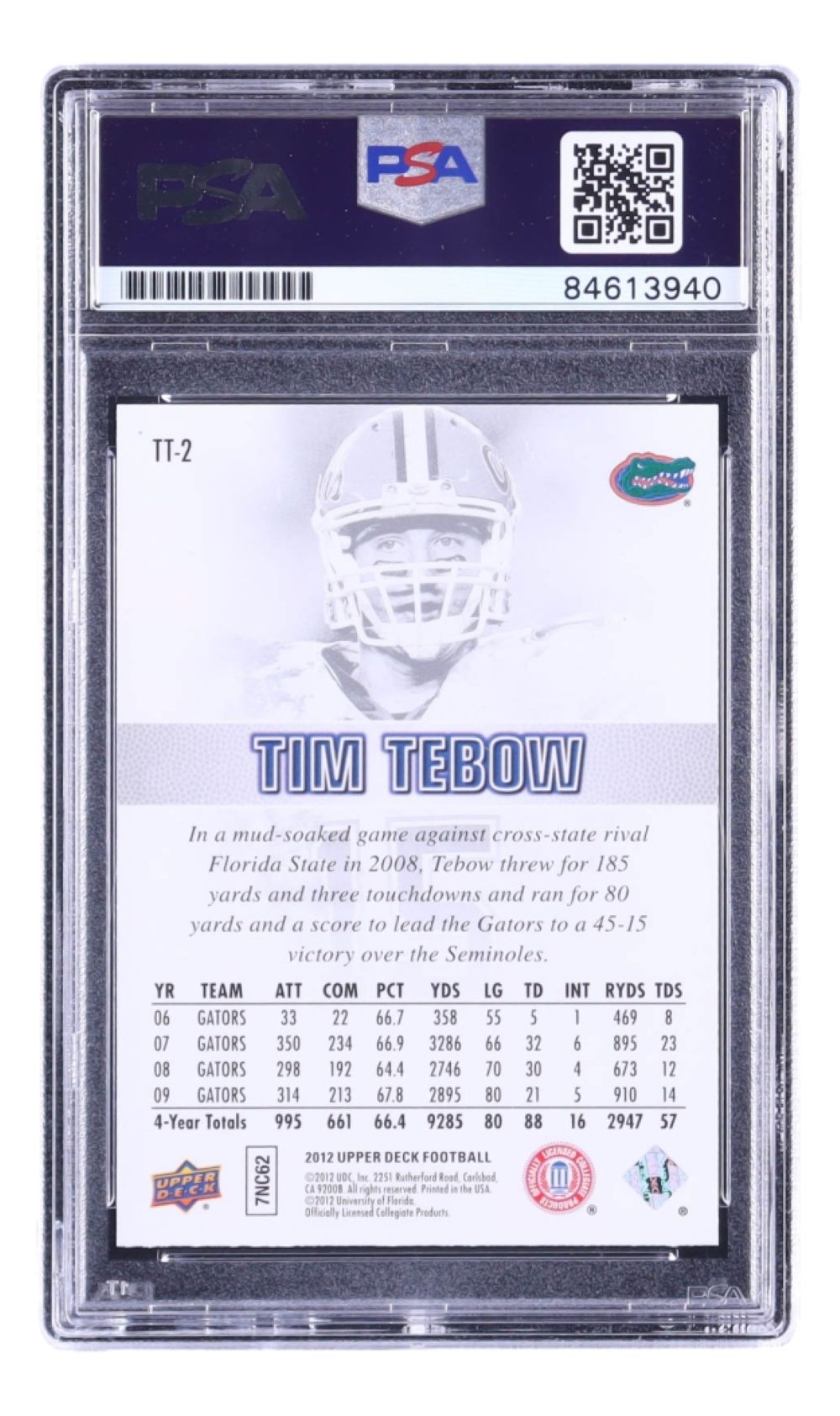 Tim Tebow Signed 2012 Upper Deck TT-2 Trading Card PSA Auto Gem MT 10