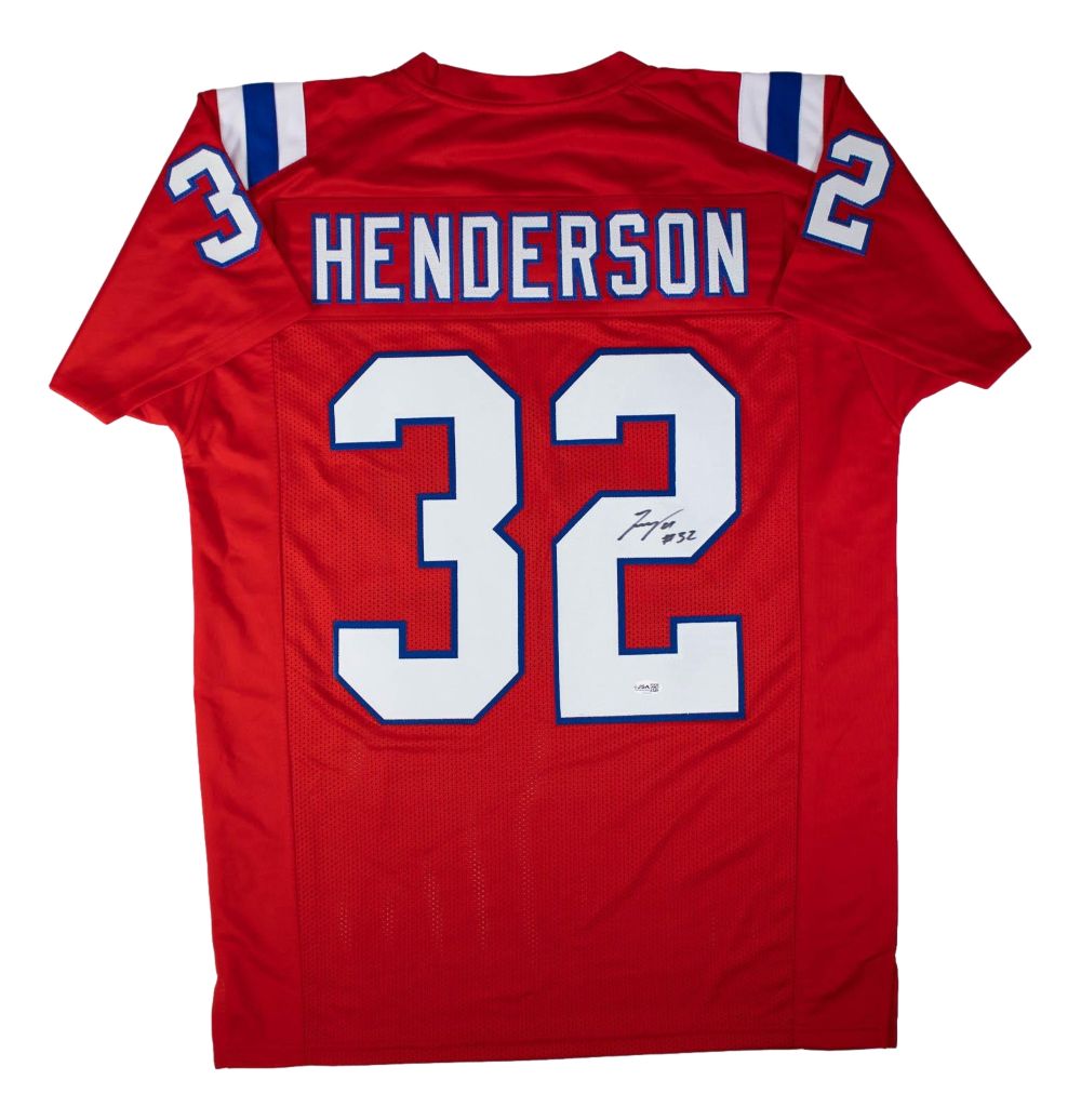 TreVeyon Henderson New England Signed Red Football Jersey JSA