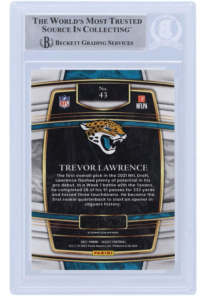 Trevor Lawrence Signed 2021 Select #43 Jaguars Rookie Card Fanatics BAS Witnessd