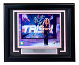 The Sports Integrity Trish Stratus Signed Framed 8x10 WWE Entrance Photo by Fanatics features her autograph and a plaque reading: TRISH STRATUS The Quintessential WWE Diva WWE Hall of Fame 2013.