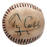 The Sports Integrity Ty Cobb Detroit Tigers Replica Baseball features red and blue stitching and a facsimile 1910s Ty Cobb autograph on the tan leather surface.