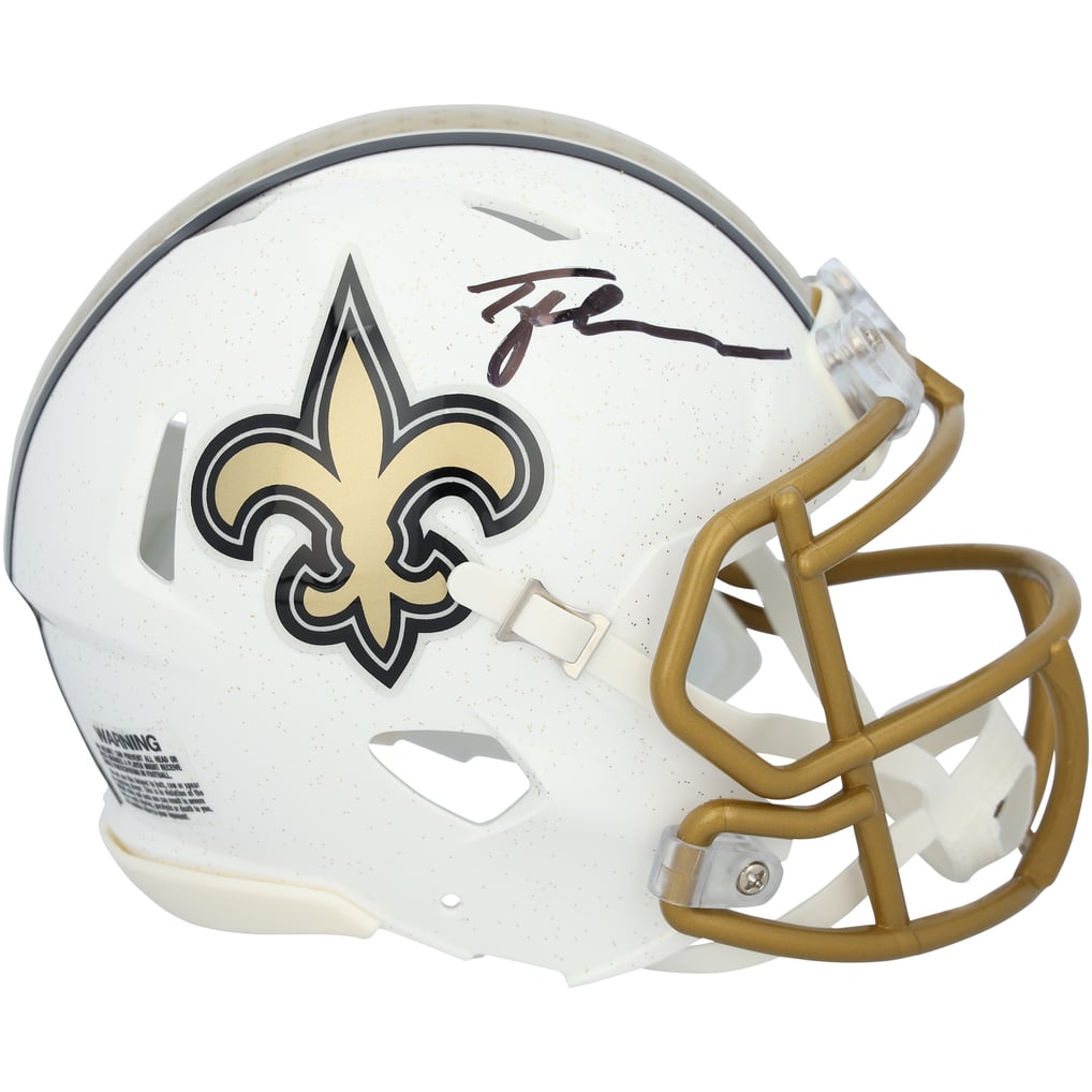 Tyler Shough Autographed New Orleans Saints White 2025 Alternate Speed Mini Helmet Fanatics