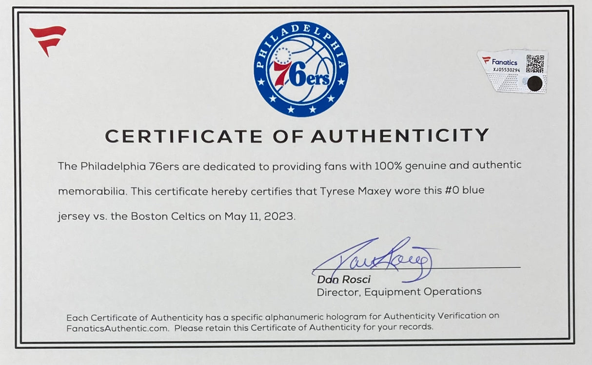 Tyrese Maxey Philadelphia 76ers Game Used Jersey May 11 23 Vs Celtics Fanatics