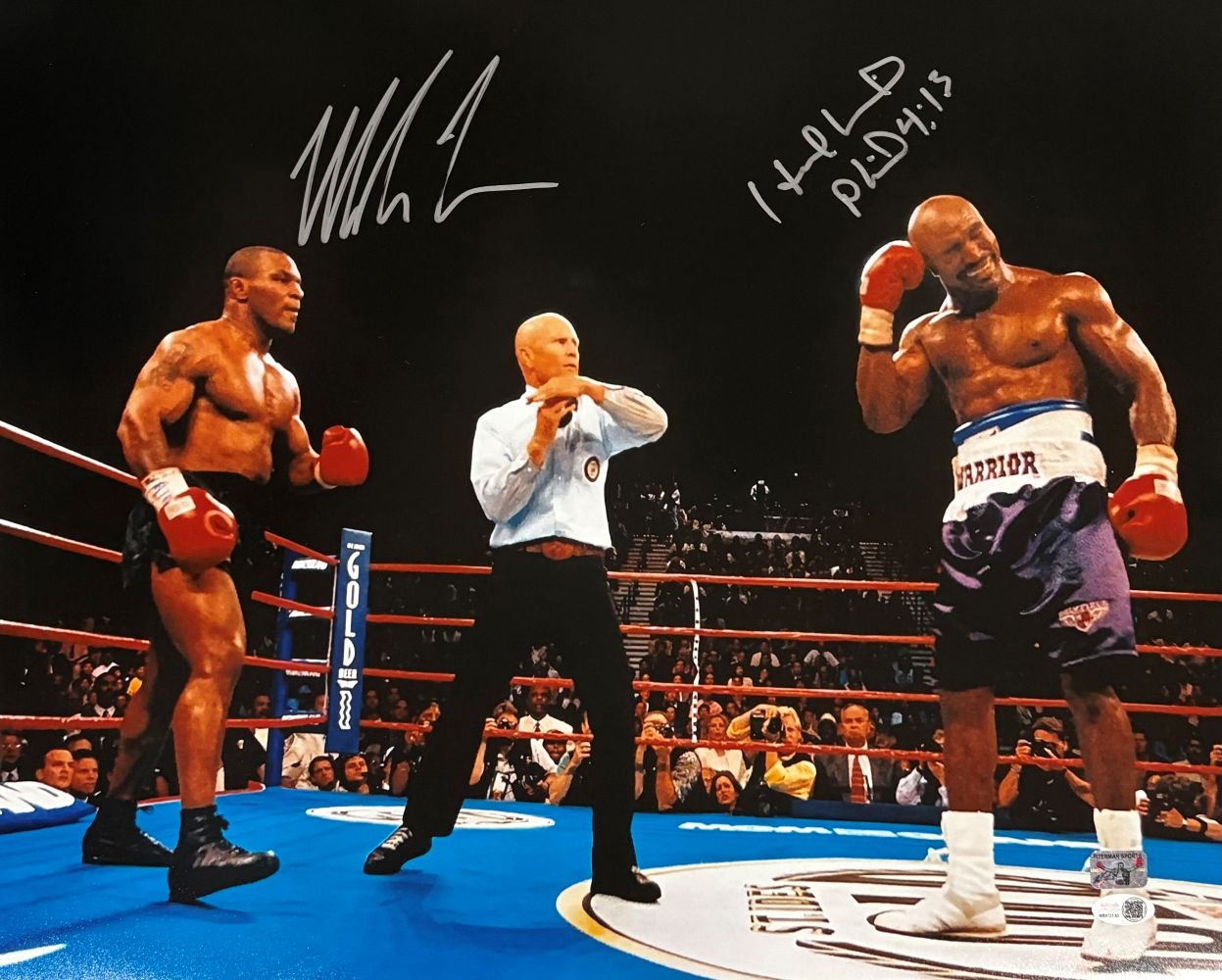 Mike Tyson Evander Holyfield Signed 16x20 Bite Fight Photo JSA QR Hologram