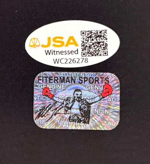 This Mike Tyson Signed 12x24 Boxing Panoramic Photo by Sports Integrity features a JSA Witnessed QR code sticker (WC226278) above a rectangular holographic boxer sticker marked GENUINE, AUTHENTIC, and AUTOGRAPH.