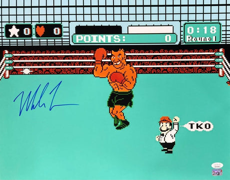 Mike Tyson Signed in Blue 16x20 Boxing Punch Out Photo JSA ITP - Sports Integrity