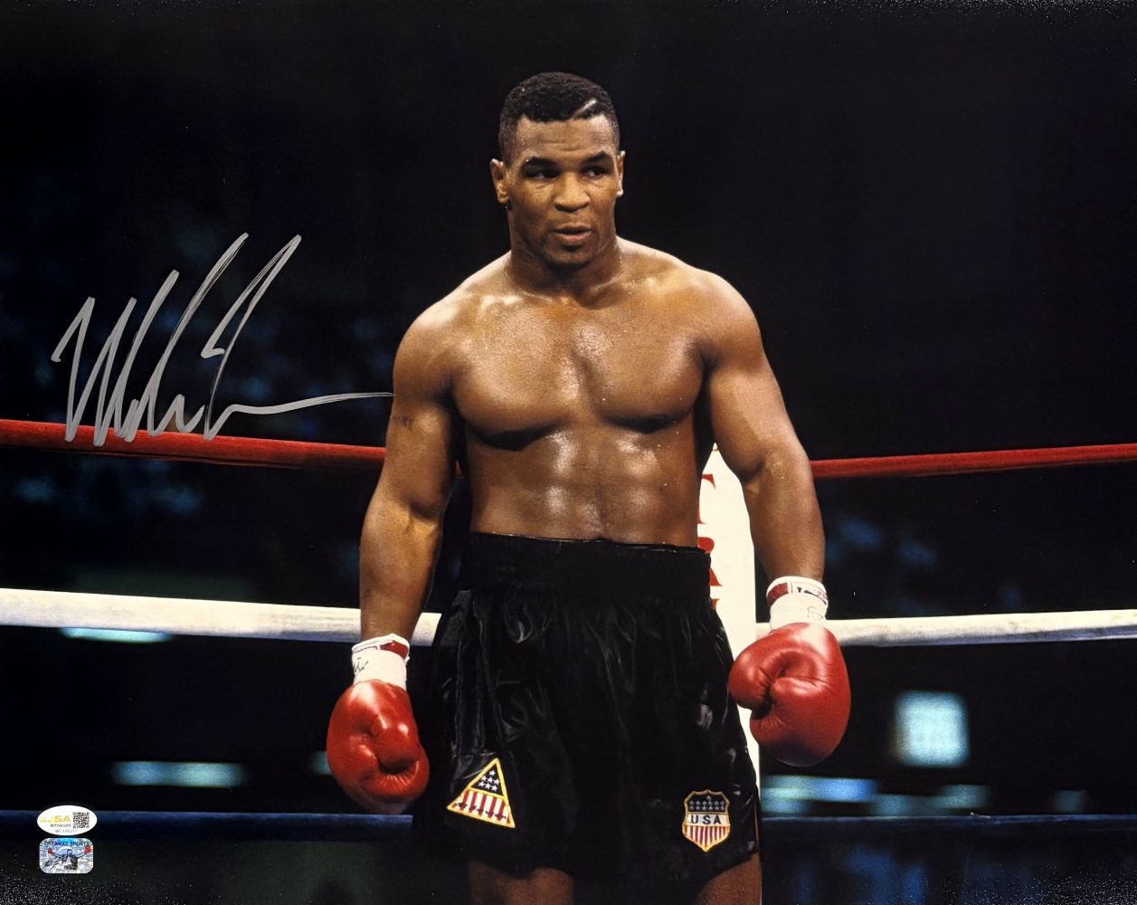 Mike Tyson Signed To Left 16x20 Boxing Stare Photo JSA QR Hologram