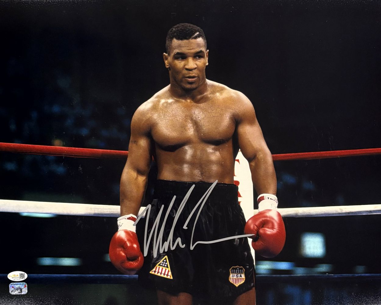 Mike Tyson Signed 16x20 Boxing Stare Photo JSA QR Hologram