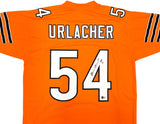 Sports Integrity Brian Urlacher Chicago Signed Orange Football Jersey features black and white sleeve stripes, "URLACHER" and number 54 on back, with Urlacher's autograph and "HOF 18" inscription authenticated by BAS.