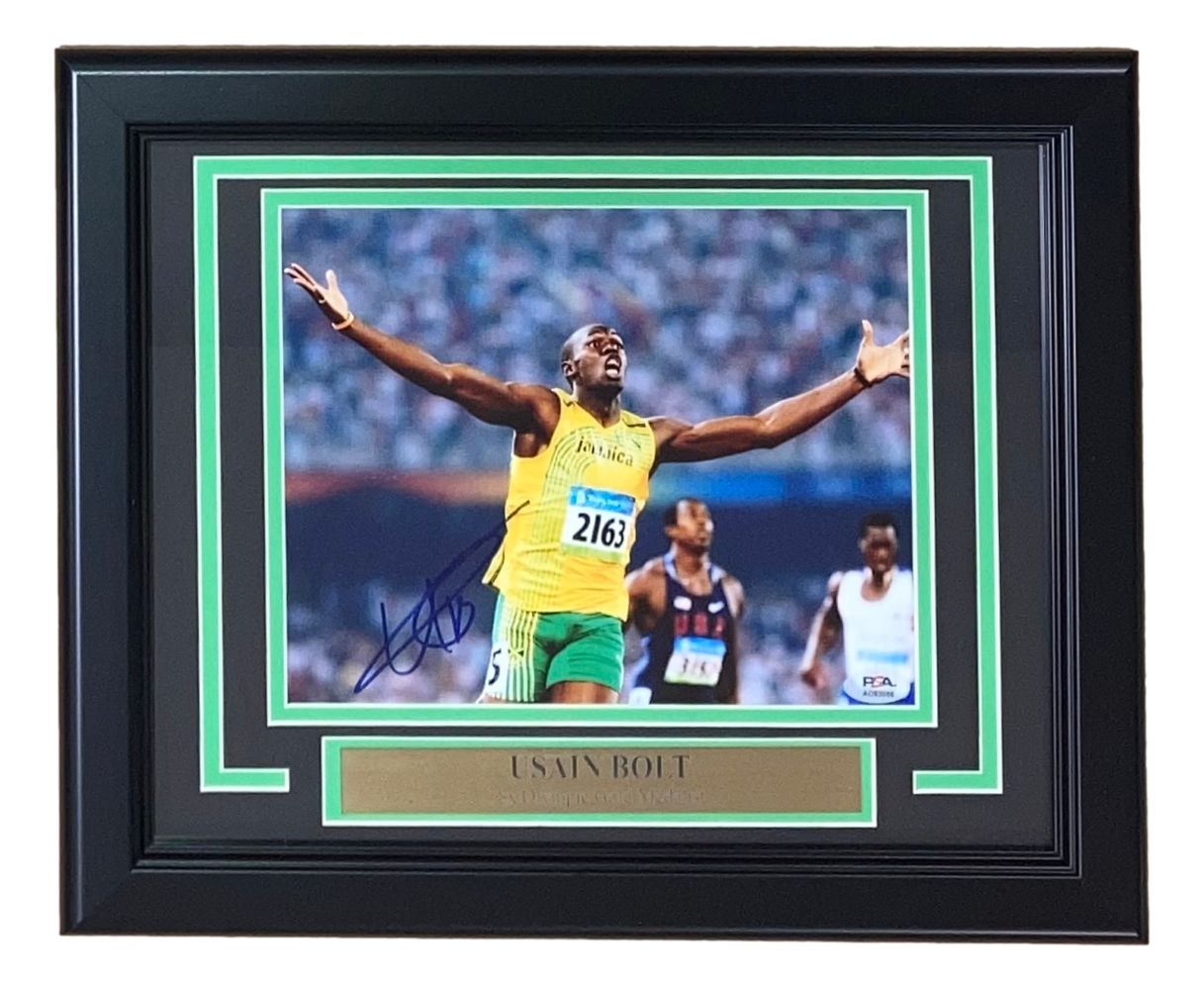 Usain Bolt Signed Framed 8x10 Olympic Track Legend Photo PSA Hologram AO93056