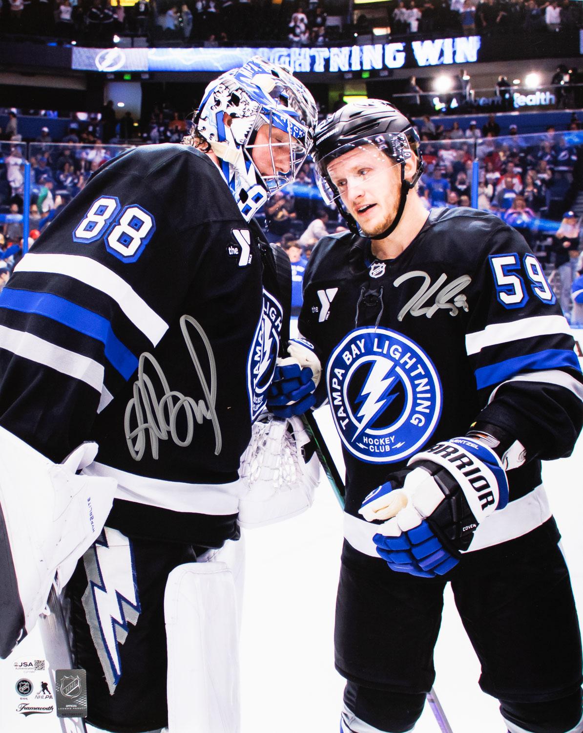 Andrei Vasilevskiy Jake Guentzel Signed 16x20 Tampa Bay Lightning Photo JSA QR