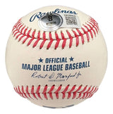 A Victor Scott II St. Louis Cardinals signed official MLB baseball by Sports Integrity, featuring red stitching, blue text, a Beckett authentication sticker, and Commissioner Robert D. Manfred Jr.'s signature below the league branding.