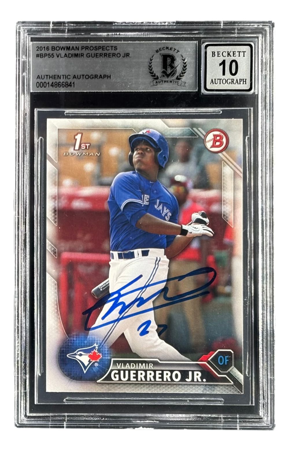 Vladimir Guerrero Jr Signed 2016 Topps #BP55 Blue Jays Rookie Card BAS Auto 10