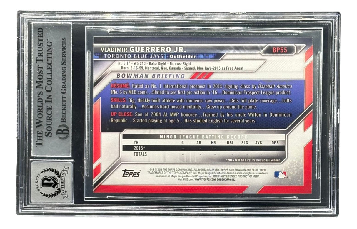 Vladimir Guerrero Jr Signed 2016 Topps #BP55 Blue Jays Rookie Card BAS Auto 10
