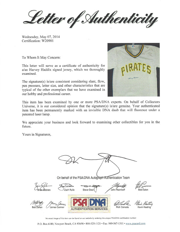 Pittsburgh Pirates Harvey Haddix Autographed Gray Jersey PSA/DNA #W20901