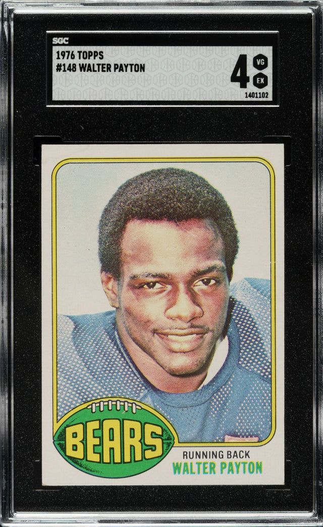 Sports Integrity’s Walter Payton 1976 Topps #148 Chicago Bears Rookie Card is graded SGC VG-EX 4 and comes encased in a protective holder.