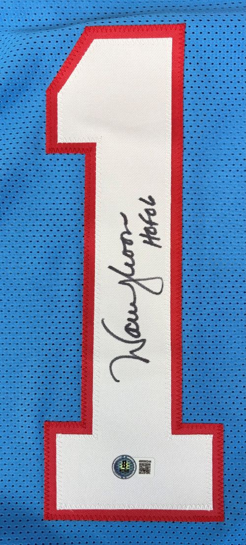 Warren Moon Houston Signed Blue Football Jersey HOF 06 Inscribed BAS