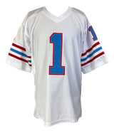 Warren Moon Houston Signed White Football Jersey HOF 06 Inscribed BAS