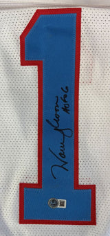 Warren Moon Houston Signed White Football Jersey HOF 06 Inscribed BAS