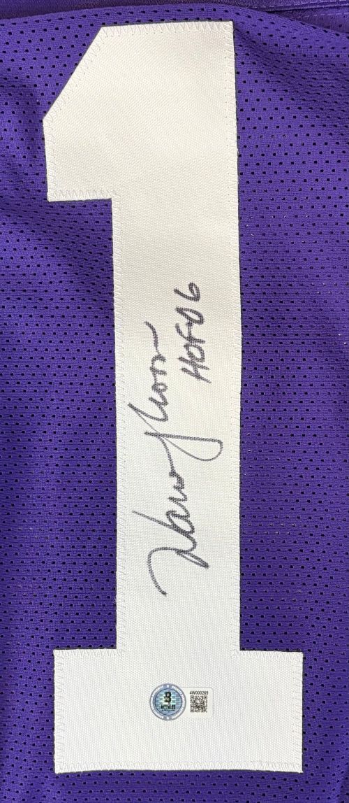 Warren Moon Washington Signed Purple Football Jersey HOF 06 Inscribed BAS