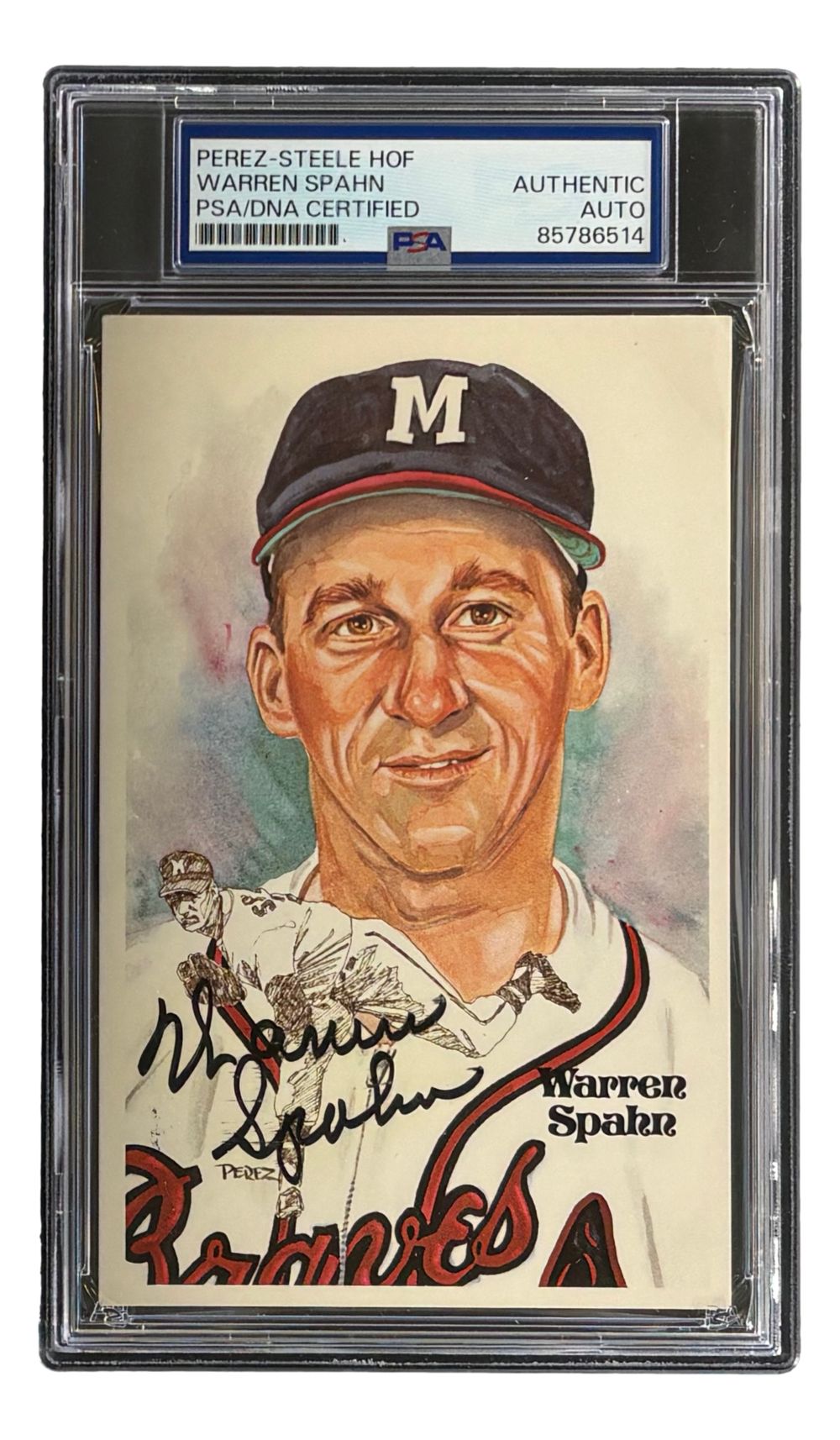 Warren Spahn Milwaukee Braves Signed 4x6 Perez-Steele Postcard PSA/DNA