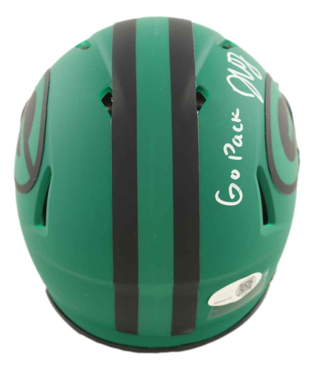Packers Rave Helmet Dontayvion Wicks Signed Packers Rave Mini Speed Helmet Go Pack JSA QR ...