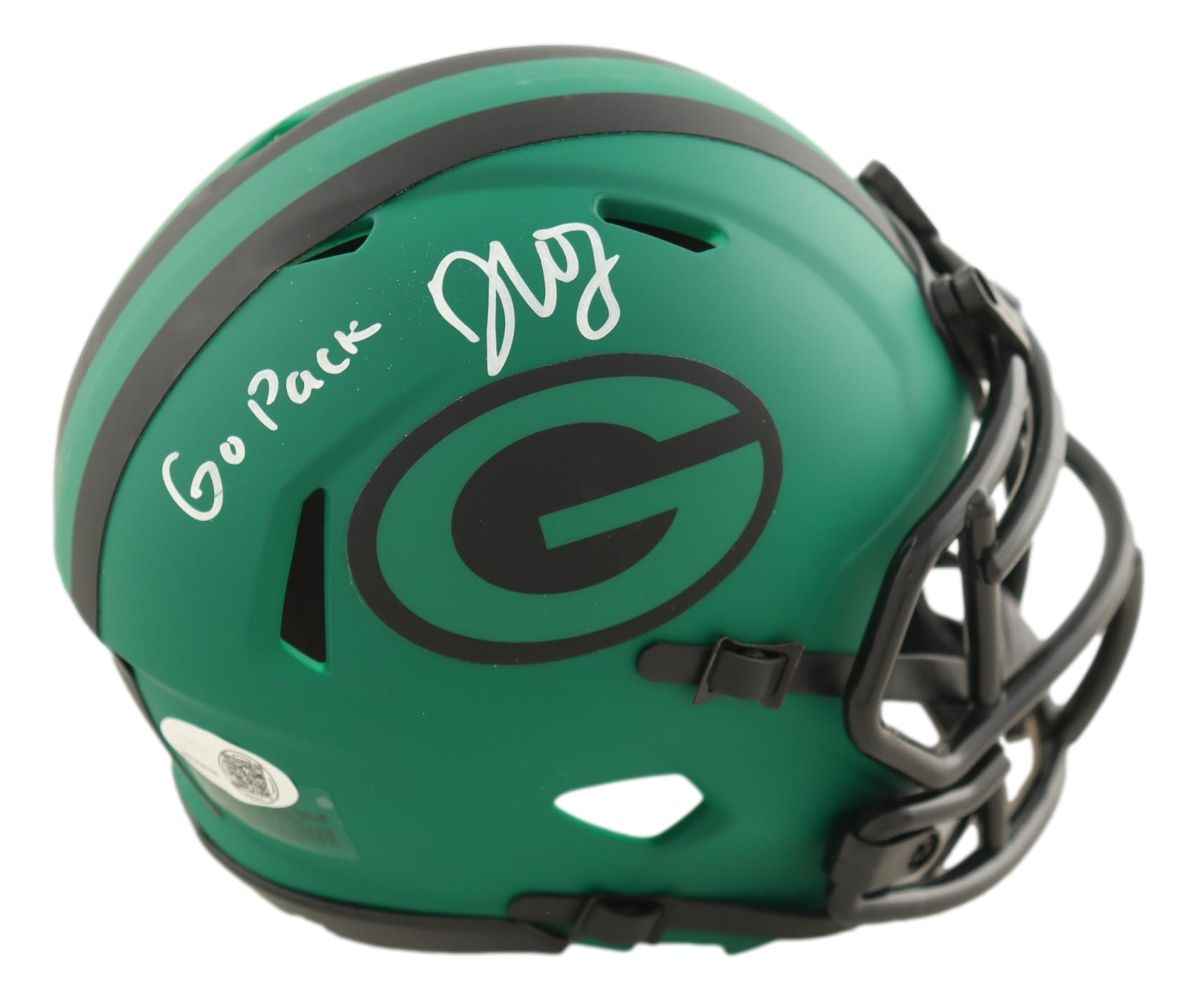 Packers Rave Helmet Dontayvion Wicks Signed Packers Rave Mini Speed Helmet Go Pack JSA QR ...